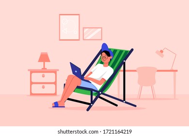 Man working from home concept. Vector illustration.