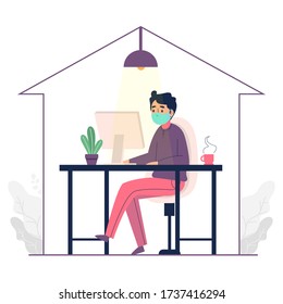 Man working from home concept vector illustration