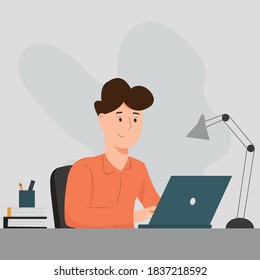 Man working from home. Flat illustration