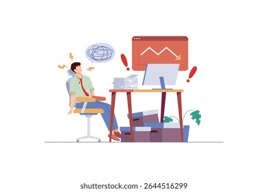 Hombre trabajando desde casa con foco y signos de estrés