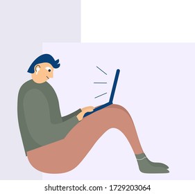 Mann, der von zu Hause aus mit Skype anruft oder sich online trifft, zu Hause bleibt