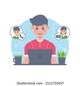 Man Working From Home Illustration
