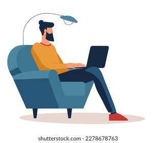 Man working at home. Home office concept. Vector Illustration EPS10