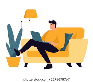 Man working at home. Home office concept. Vector Illustration EPS10