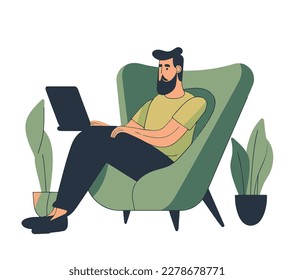 Man working at home. Home office concept. Vector Illustration EPS10