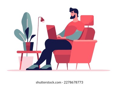 Man working at home. Home office concept. Vector Illustration EPS10