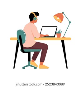 Man Working from Home Office Desk