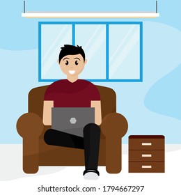 Hombre trabajando en casa. Home Office - Vector