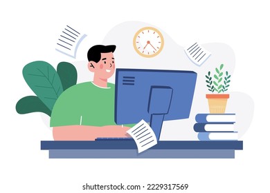 Man Working At Home On A Computer