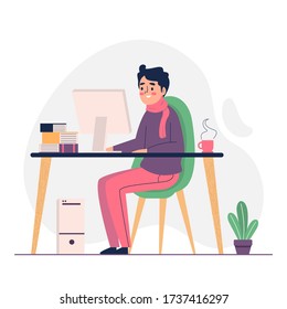 A man working at home preventing from corona virus covid-19 pandemic vector illustration