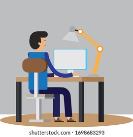 Man working from home, stop coronavirus, social distancing concept character design
