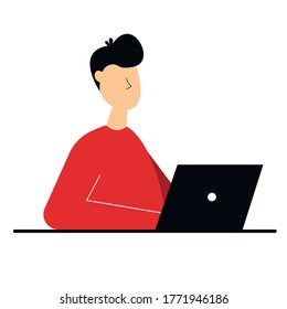 Man working from home, student or freelancer. Cute vector illustration in flat style.