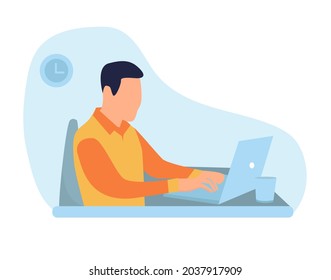 man working from home. student or freelancer. Cute vector illustration in flat style.Home office concept,