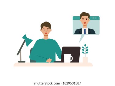 Man working at home. Vector illustration of business people telecommuting. Flat design vector illustration of working people.