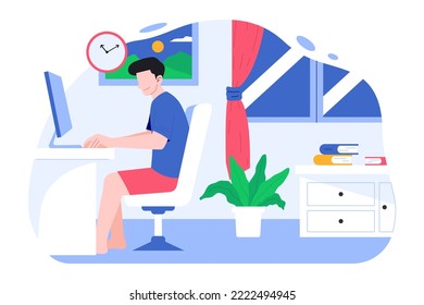 Hombre trabajando desde la ilustración del vector del hogar