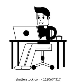 Man Working Laptop Black White Stock Vector (Royalty Free) 1120674317 ...