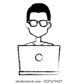 man working in laptop character