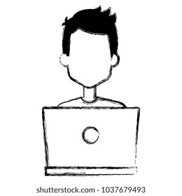 man working in laptop character
