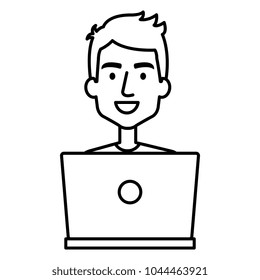 man working in laptop character