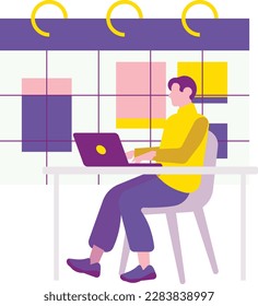 man working with laptop computer in the office vector illustration design vector illustration design