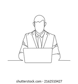 Man working with laptop, continuous line, line art style, minimalist, isolated on white background, graphic resources suitable for illustration, poster, and social media needs.