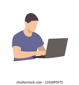 Man working with laptop, flat design isolated vector illustration
