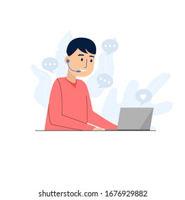Man working with laptop flat design vector