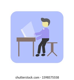 Man is working with laptop, Flat Illustration.