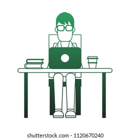 Man working with laptop green lines