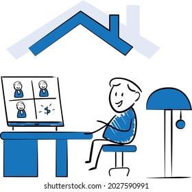Man working with laptop at home office concept. Teleconference and online business chat with Colleagues talking about money grow.isolated vector illustration doodle art.
Freelancer at Quarantine
