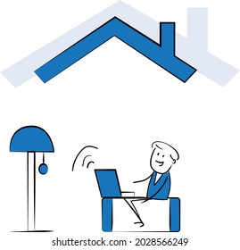 Man working with laptop at home office concept. Teleconference and online business call Looking at Computer Screen and Talking with Colleagues Online.isolated vector illustration doodle art.

