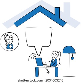 Man working with laptop at home office concept. Teleconference and online business call Looking at Computer Screen and Talking with Colleagues Online.isolated vector illustration doodle art.
