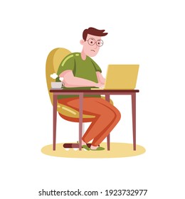 Man Working with Laptop at Home. Vector Illustration with Flat Design.