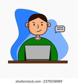 man working with laptop illustration cartoon style