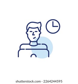 Man working at laptop office hours. Work schedule. Pixel perfect, editable stroke icon