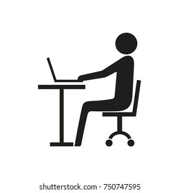 Man Working At Laptop In Office Icon