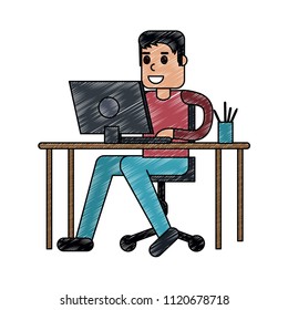 Man working with laptop scribble