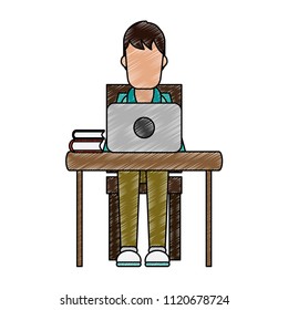 Man working with laptop scribble scribble