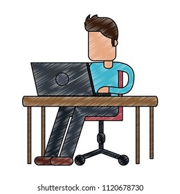 Man working with laptop scribble scribble