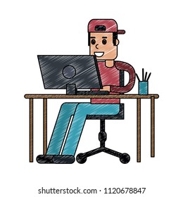 Man working with laptop scribble