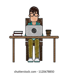 Man working with laptop scribble