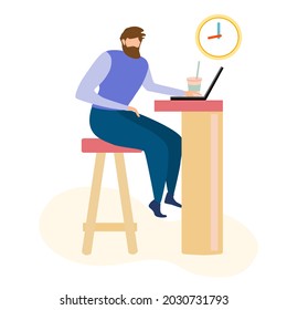 A man working with laptop side view, salary man working, work from home concept 