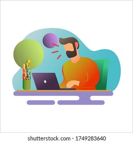 Man working with a laptop vector design