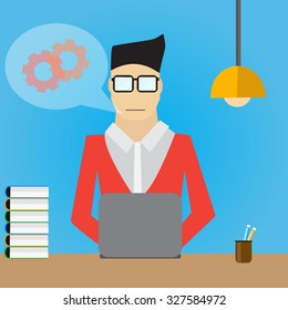 Man is working with laptop vector design.