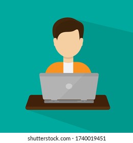 Man working with laptop vector flat design