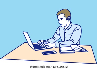 Man working with laptop , Vector illustration