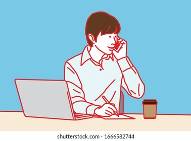 Man working with laptop , Vector illustration