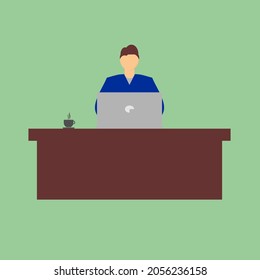 Man working with laptop vector illustration.