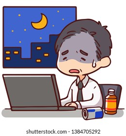 Man working late at night at desk