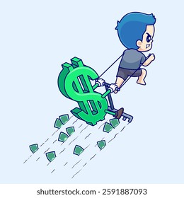 Man Working For Money Cartoon Vector Icon Illustration. People Business Icon Concept Isolated Premium Vector. Flat Cartoon Style